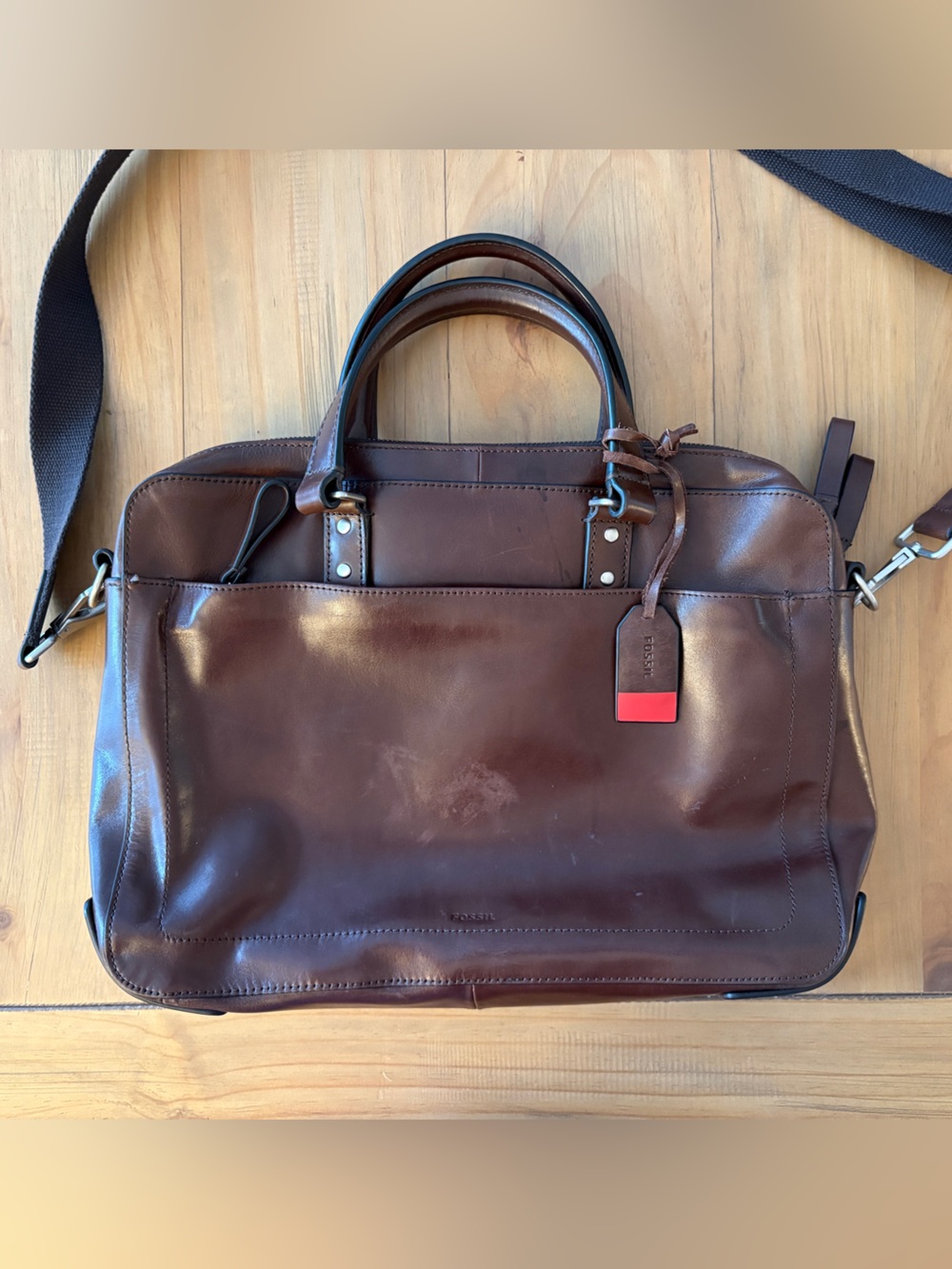 Fossil Men's Dark Brown Leather Laptop Bag
